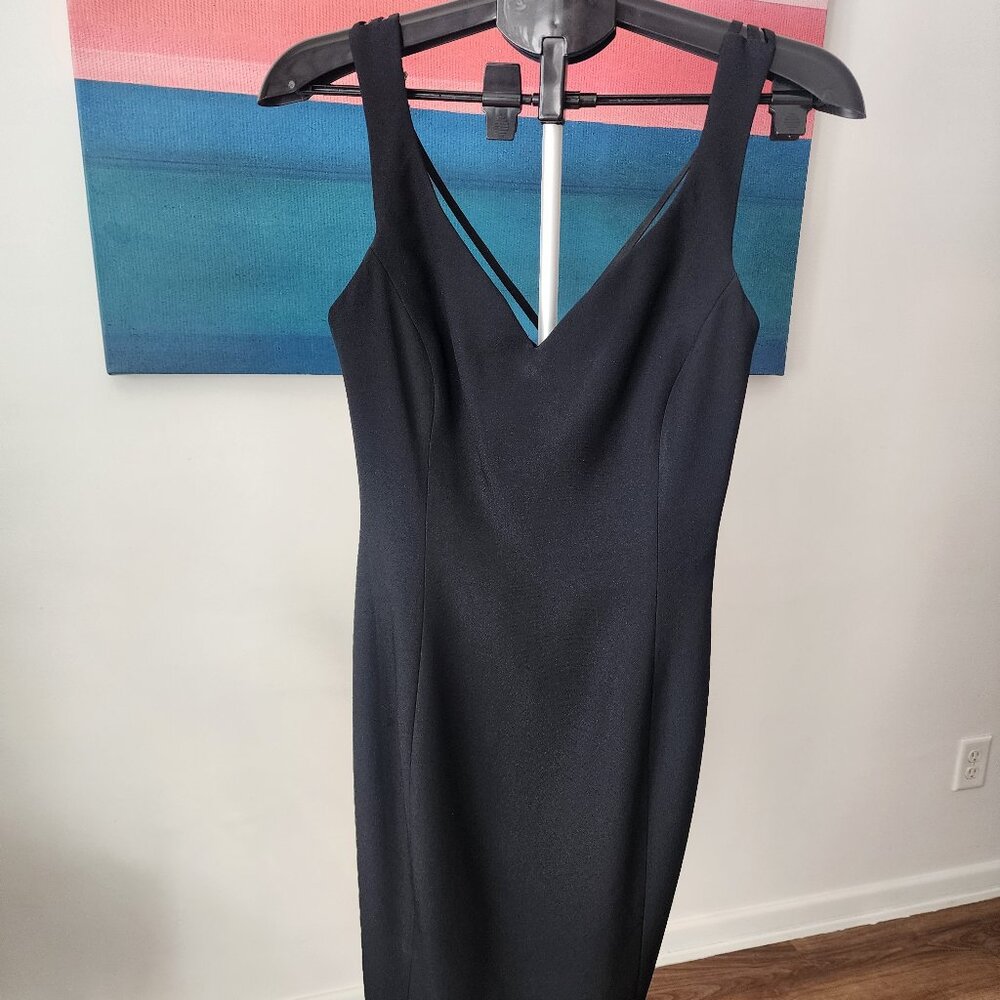 Black strappy dress with rhinestone accents